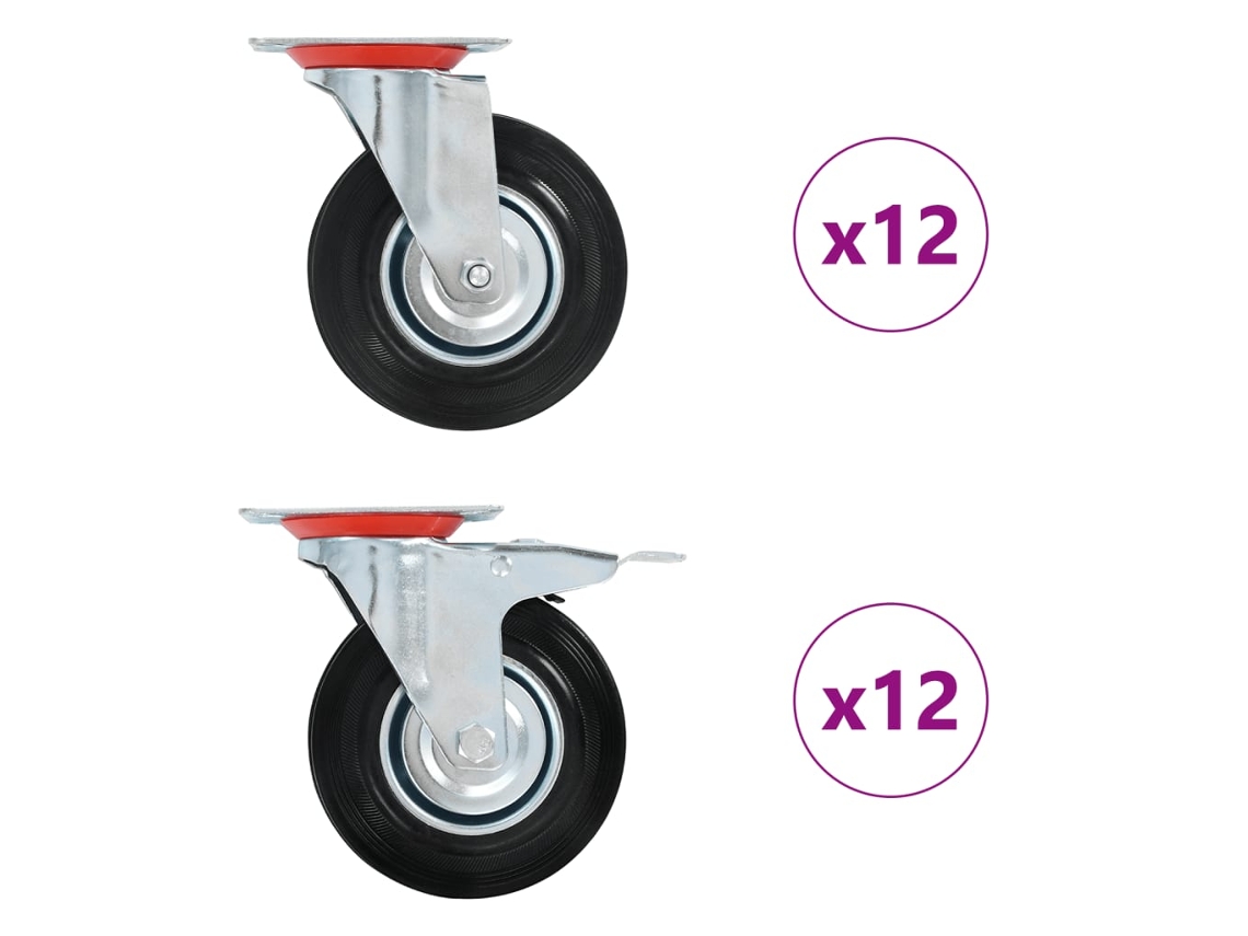 Vidaxl 24 Pcs Rodas Giratórias 125 Mm