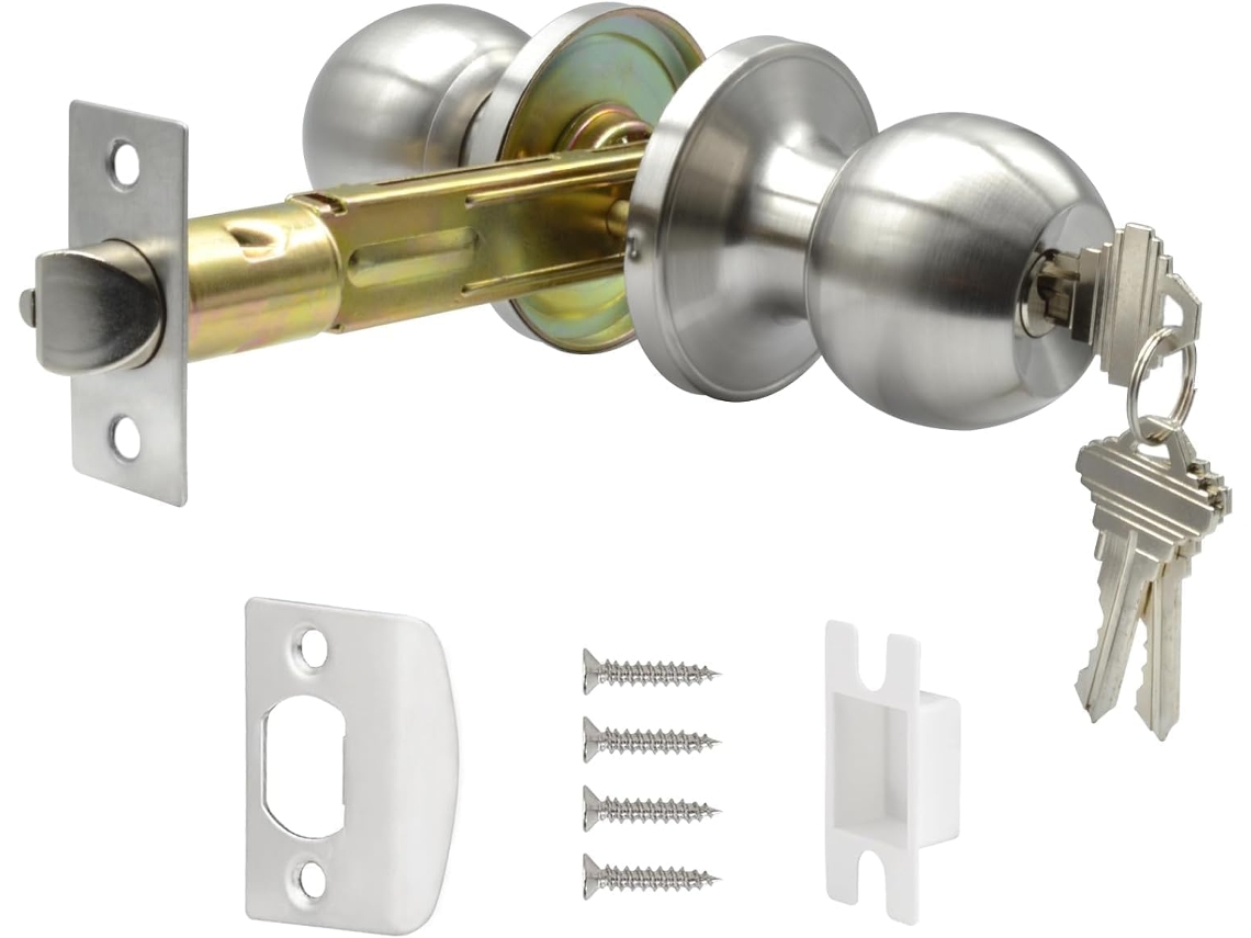 Conjunto De Maçaneta Com Chave Para Porta Entrada, Recuo De 5 Polegadas, Acabamento Em Níquel Acetinado, Interface