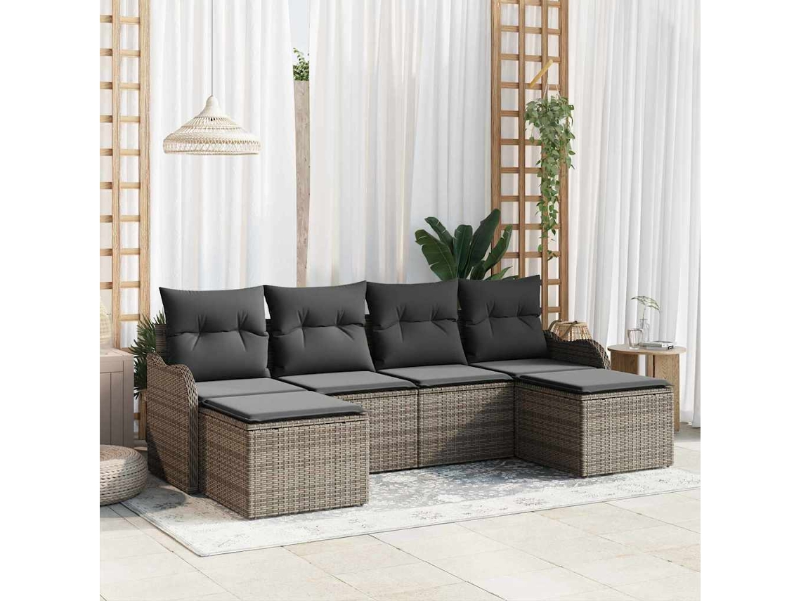 Vidaxl Conjunto De Sofá De Jardim 6 Unid. Cinzeto Vime Pe