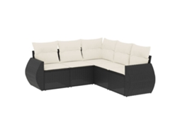Conjunto de 5 Sofás de Jardim com Almofadões Vime Pe Preto MAISON EXCLUSIVE (5 pcs)
