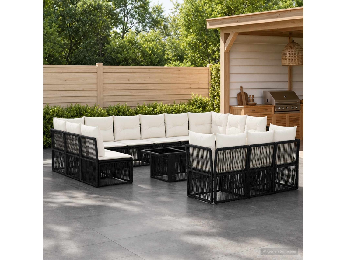 Vidaxl Conjunto De Sofá De Jardim 14 Unid. Preto Vime Pe
