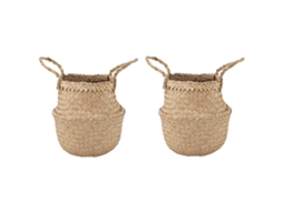 2pcs cesta de erva marinha tecida à mão dobrável para vasos de plantas decoração piquenique S/MARCA