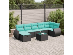 Vidaxl 8 Pcs Conjunto Sofás De Jardim Com Almofadões Vime Pe Preto