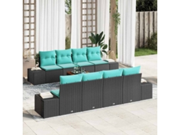 Vidaxl Conjunto De Sofá De Jardim 9 Unid. Preto E Turquesa Vime Pe