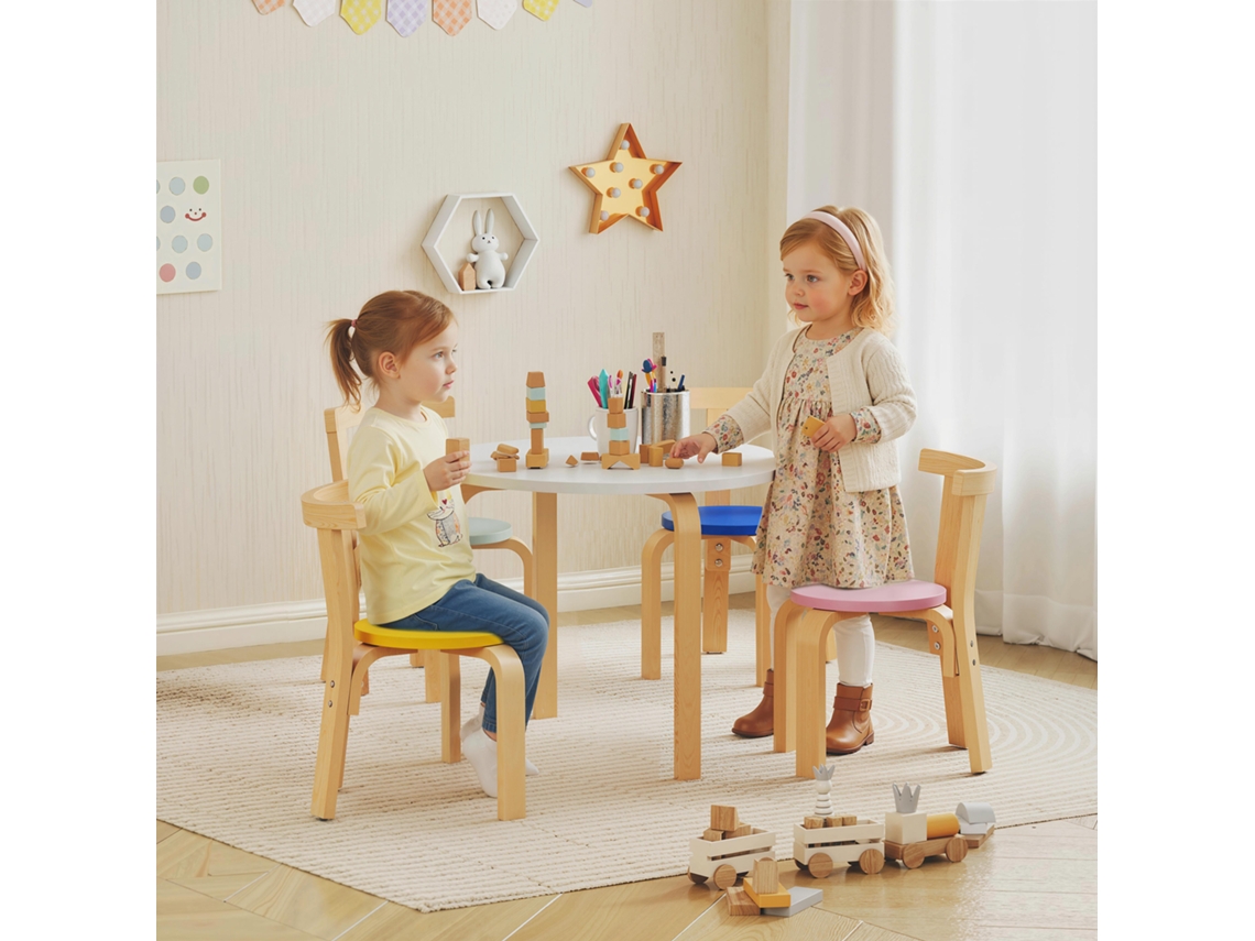 Conjunto De Mesa E Cadeiras Para Crianças, 60 X 60 X 50 Cm, Madeira, Multicor