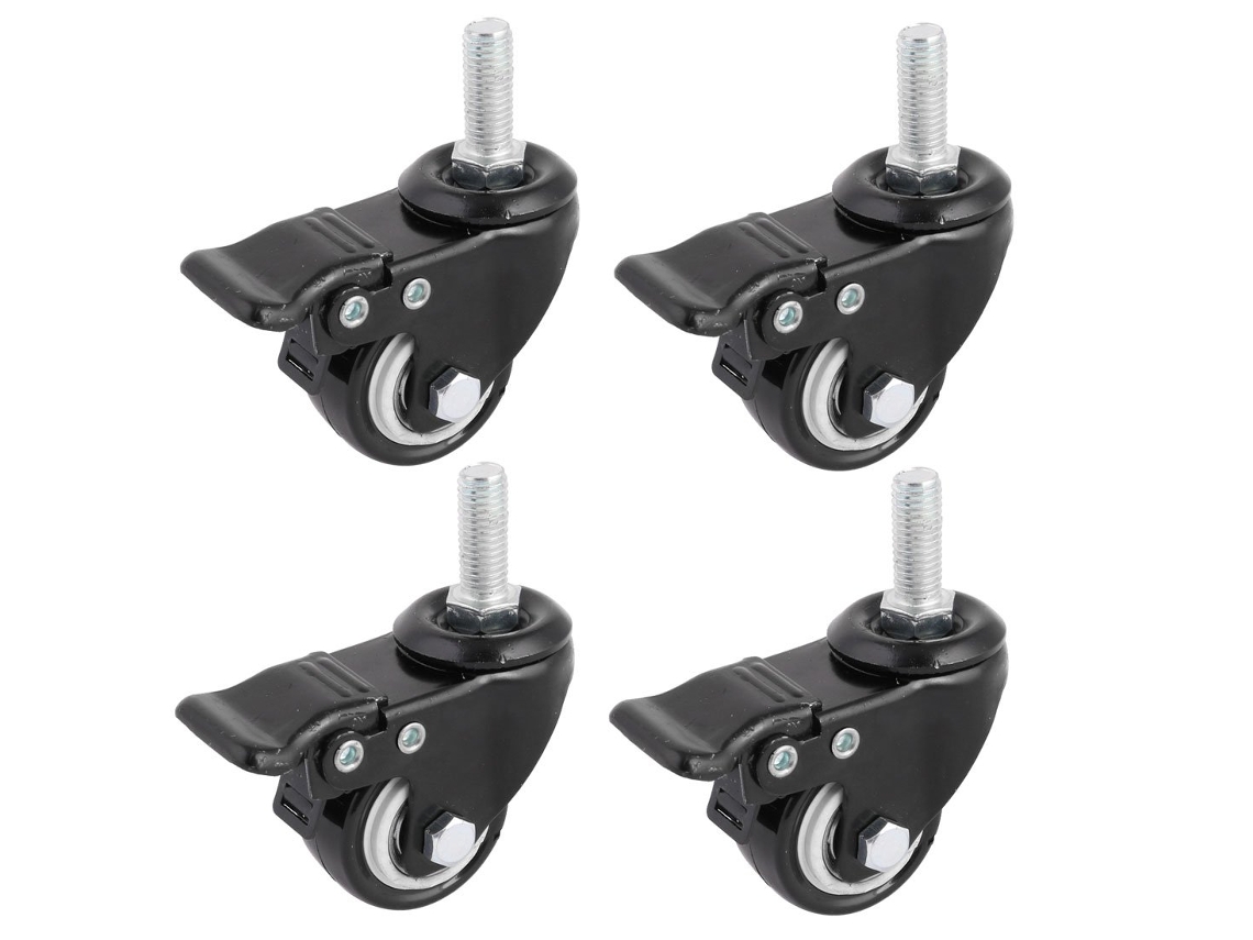 Rodízios Giratórios Industriais com Freio, Rosca M10x25mm, 1,6", Pacote 4 Peças CHABERLU