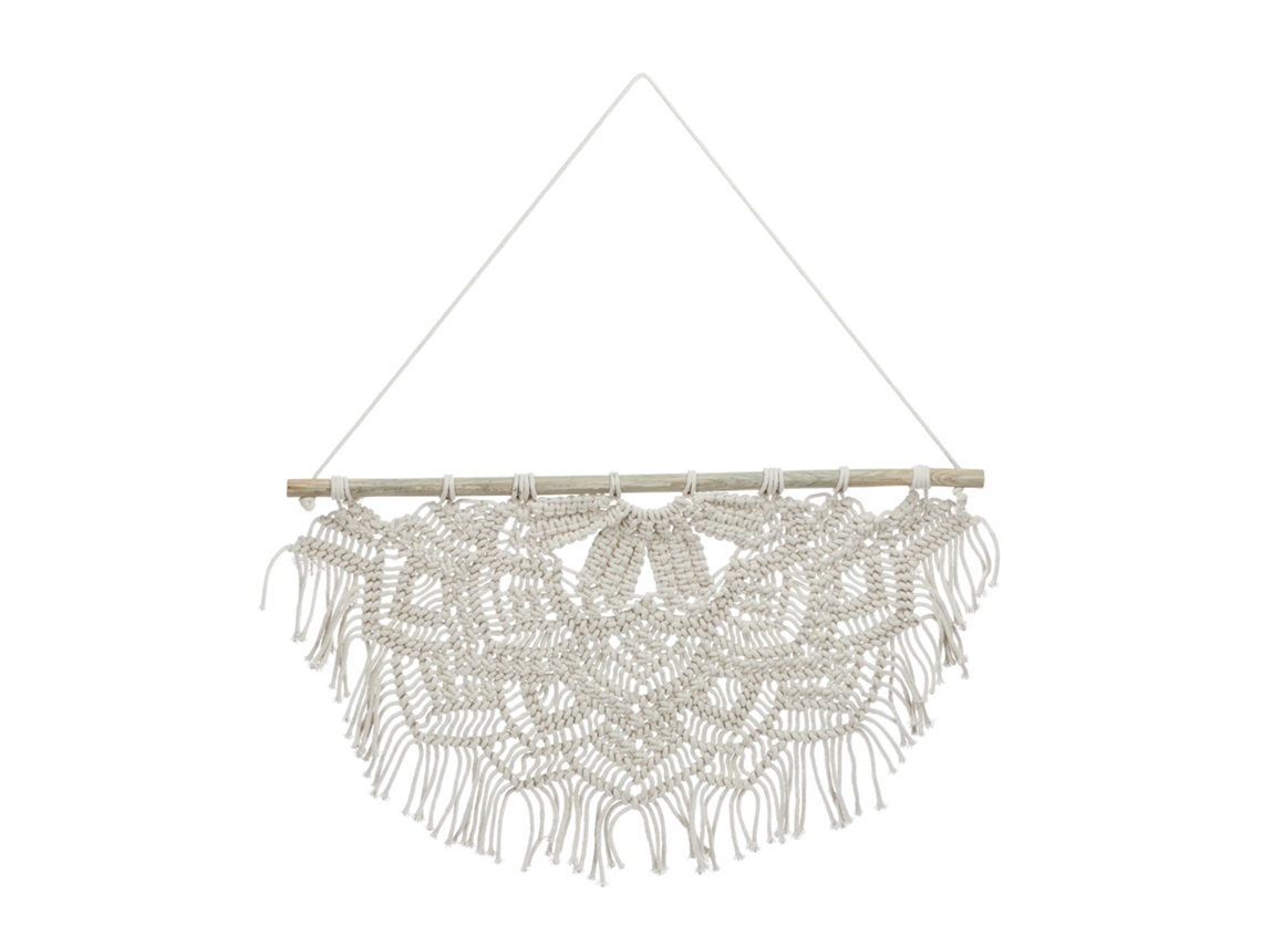 Suspensão De Parede Em Macramé Relaxdays, Artesanal, Estilo Boho, Decoração, A X L: 65 X 60,5 Cm, Algodão E Pinho, Creme