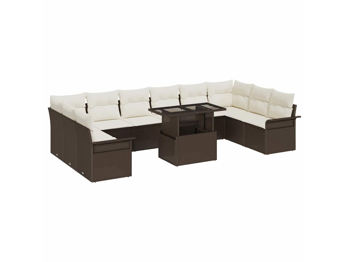 Vidaxl Conjunto De Sofá De Jardim Com Almofada Manual 11 Pcs Castanho