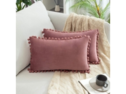 Pacote Com 2 Capas De Almofadas Decorativas, Fronhas De Veludo Com Partículas Macias E Cores Sólidas Com Pompons Para Sofá, Quarto, Carro (30 X 50