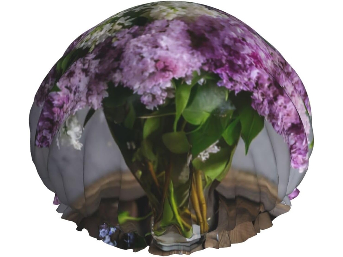 Touca De Banho Com Estampa Floral Lilás – Reutilizável, Dupla Camada, Essencial Para Viagens, Ideal Para Hotéis E Salões