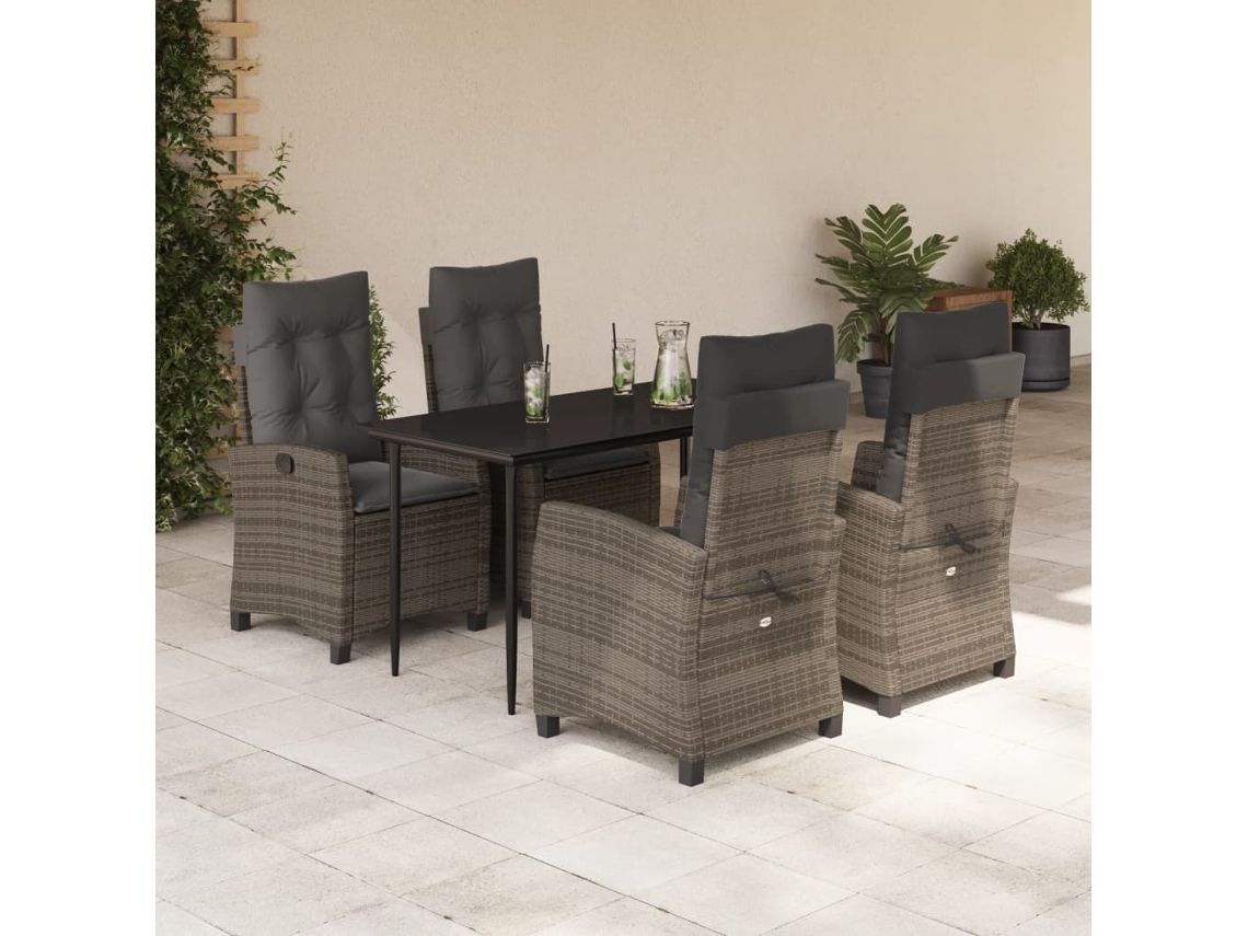 Vidaxl 5 Pcs Conjunto De Jantar P/ Jardim C/ Almofadões Vime Pe Cinza