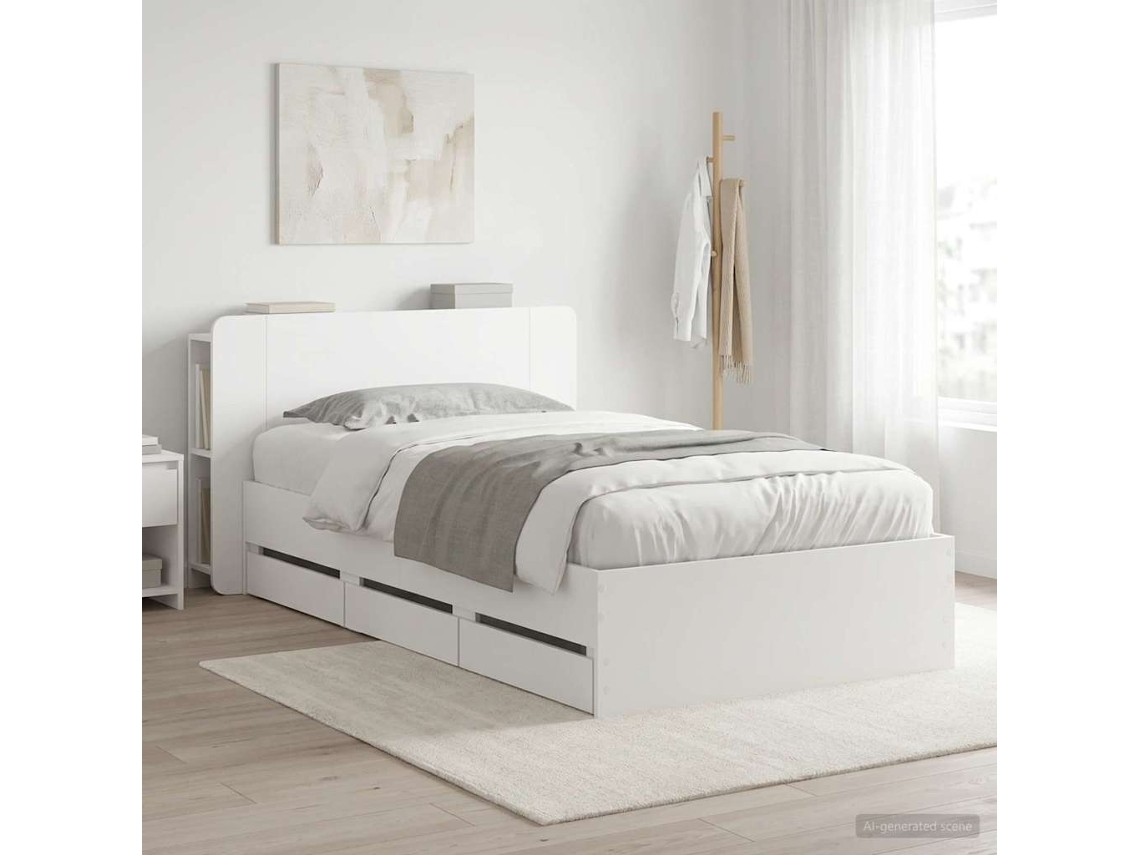 Vidaxl Estrutura De Cama Com Armazenamento E Cabeceira Branco