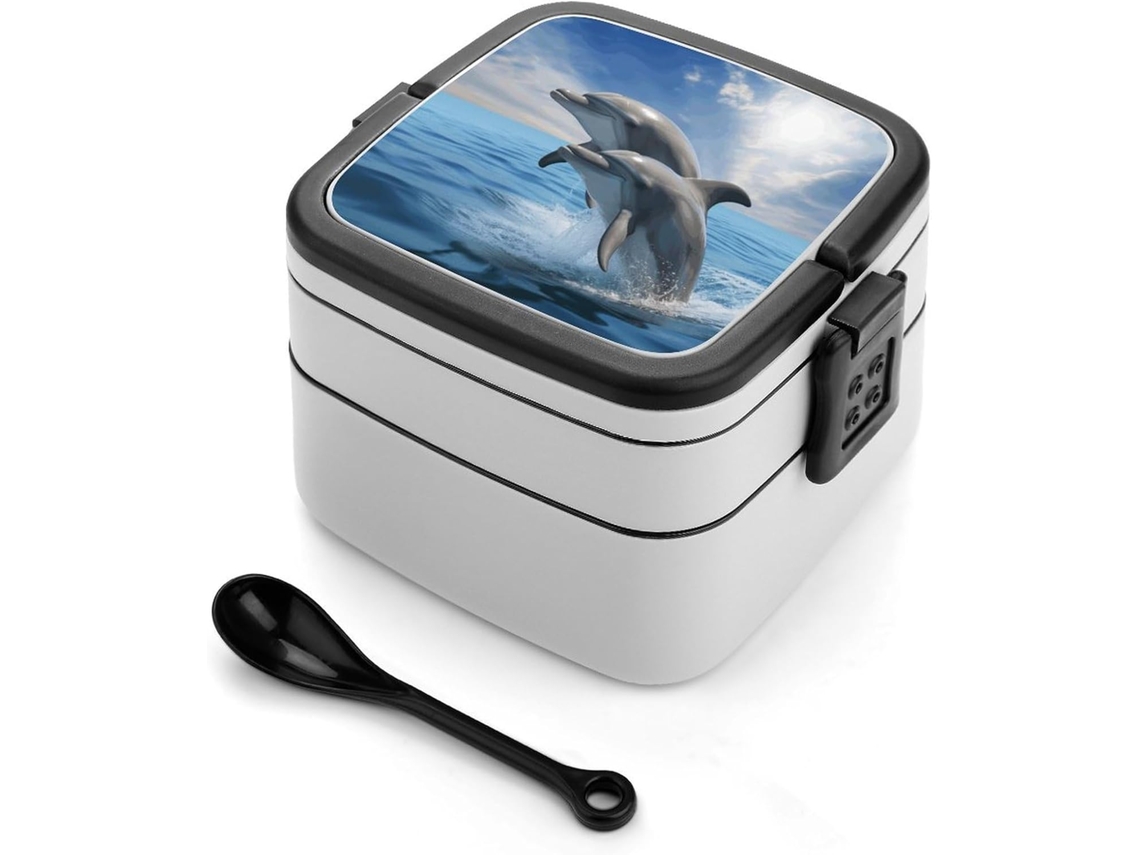 Marmita Japonesa Two Dolphins Bento Box De Camada Dupla, Ideal Para Mulheres E Homens, Perfeita Para Atividades Ao Ar