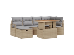 Conjunto 7 Móveis De Jardim Vidaxl Bege Vime Pe (232 X 122 X 85 Cm)