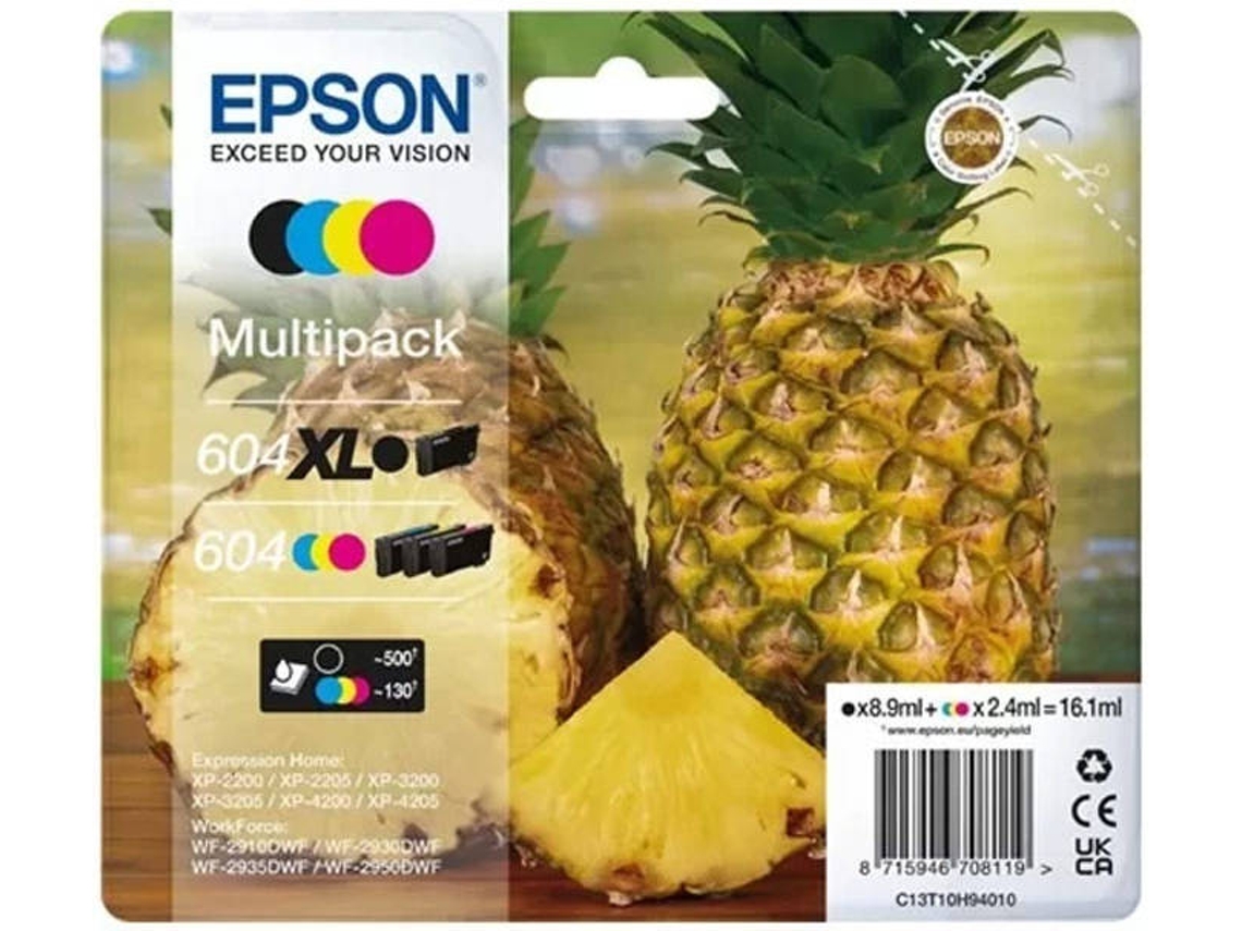 4 TINTEIROS EPSON 604 PRETO XL+CMY