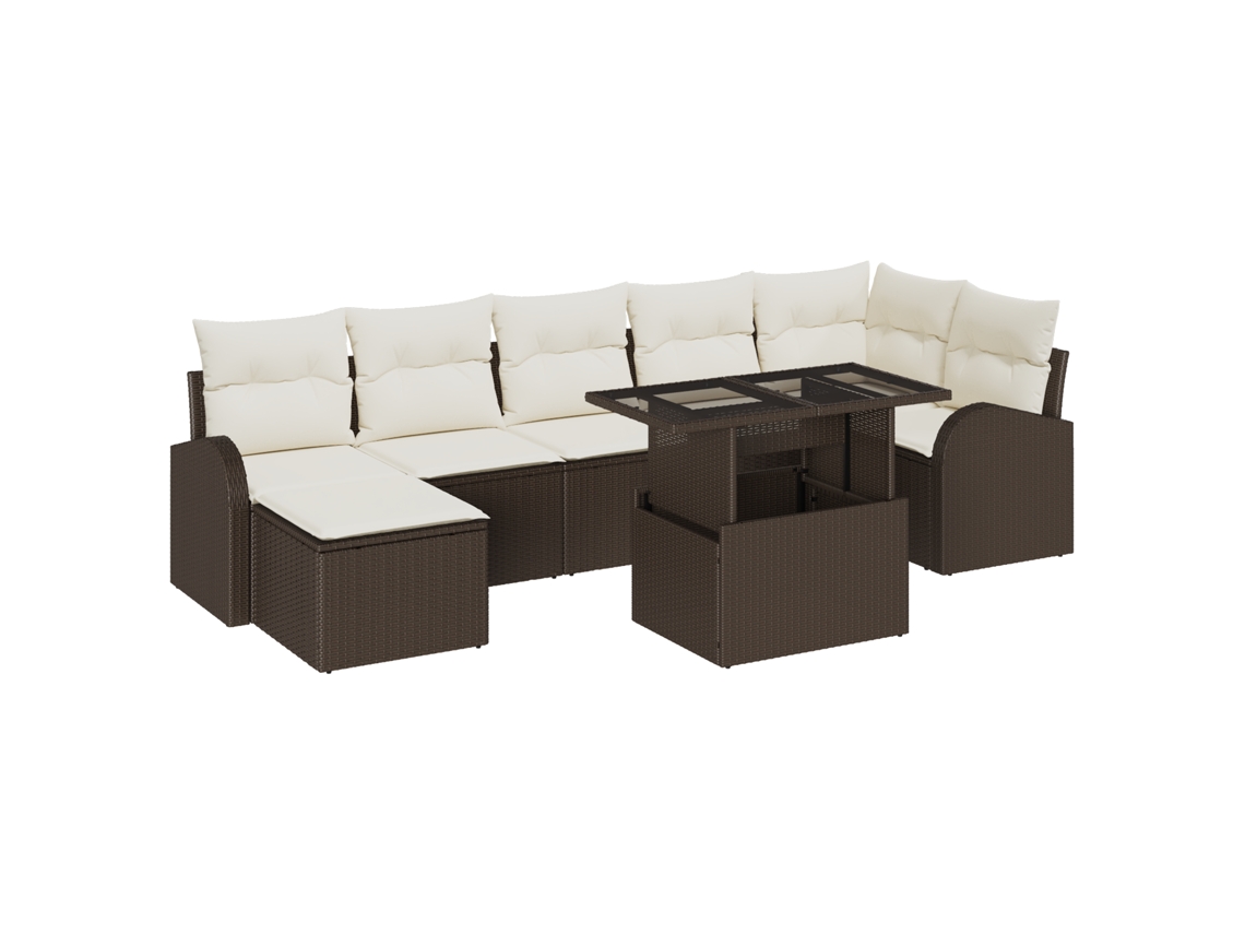 Conjunto 8 De Sofá De Vidaxl Com Almofadas Castanho E Branco Castanho Vime Pe