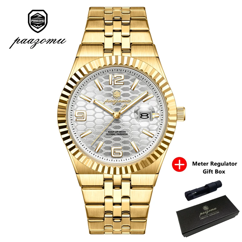 Relógio Simples E Clássico (dourado E Branco), Em Aço Inoxidável, Para Homens E Mulheres.
