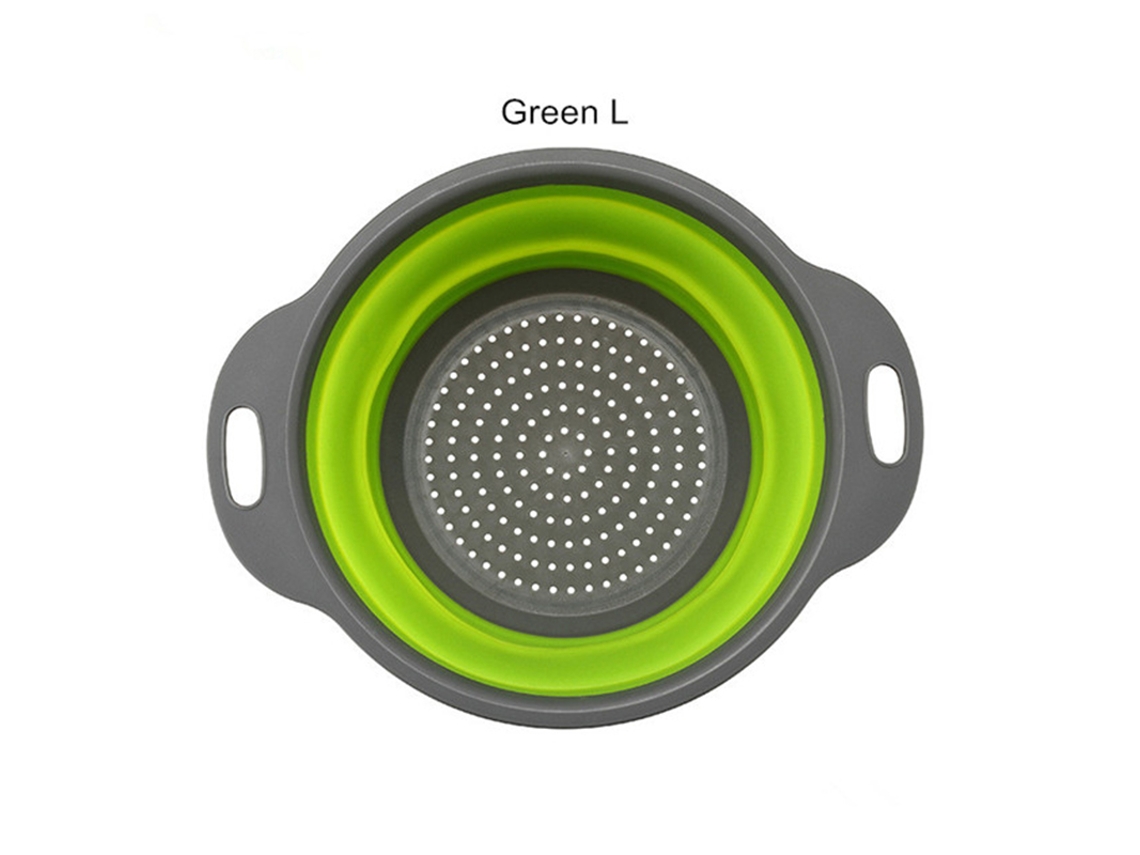 Cesto de Drenagem Redondo Dobrável em Silicone, Pode Ser Usado como Cesto de Lavar Roupa, Filtro e Escorredor. MDUG (verde G)