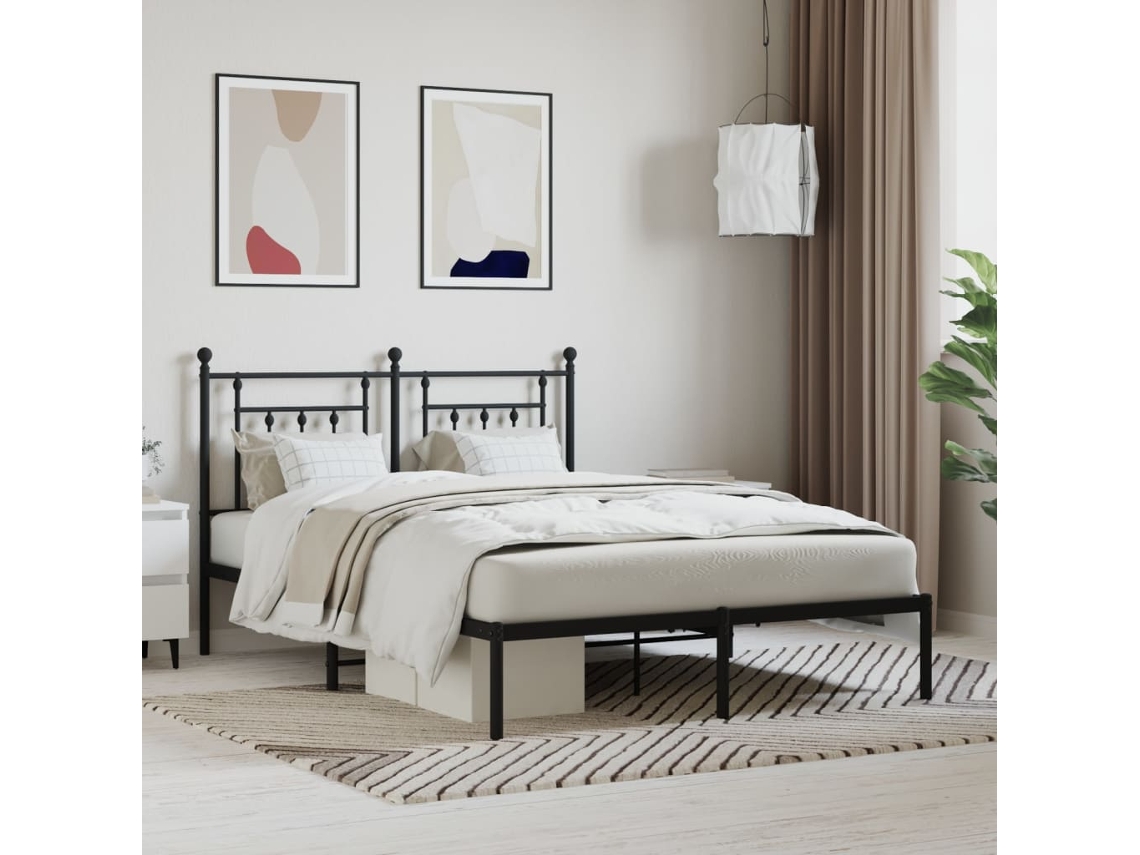 Estrutura De Cama Com Cabeceira 140x190 Cm Metal Preto