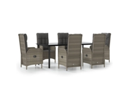 Maison Exclusive - 7 Pcs Conjunto Jantar Jardim C/ Almofadões Vime Pe Preto/cinza