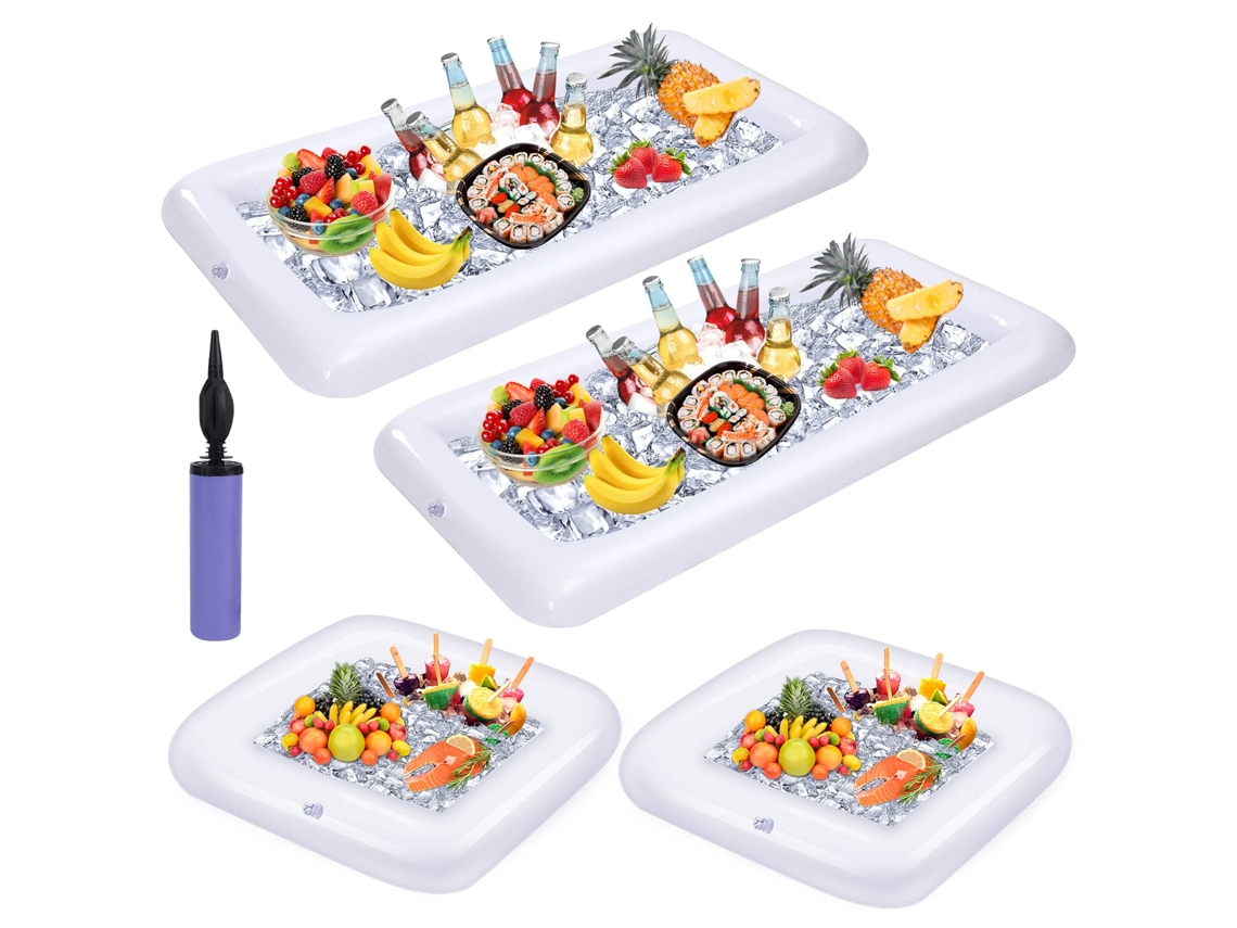 Conjunto De 4 Bares Infláveis ​​para Servir Sorvete - Buffet Flutuante Para Festa Na Piscina Com Cooler Para Bebidas E Bandejas Para Comida, Inclui Bo