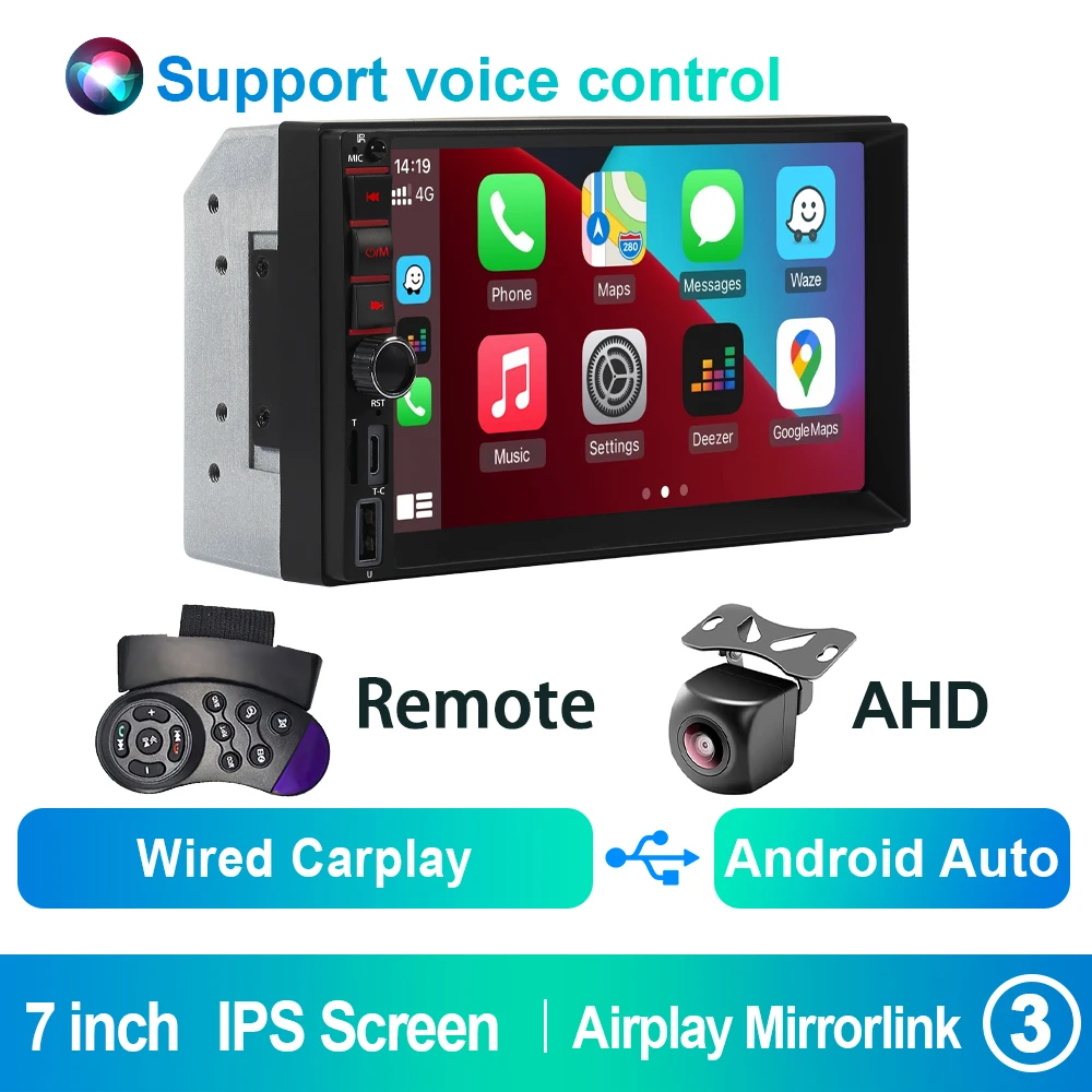 (ahd) Sistema Multimídia Automotivo 2din, Tela Ips De 7 Polegadas, Compatível Com Carplay E Android.