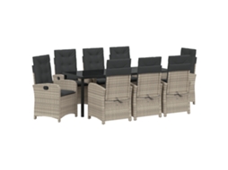 Conjunto 9 Conjunto De Jantar Para Jardim Vidaxl Cinzento-claro Vime Pe (200 X 80 X 73 Cm)