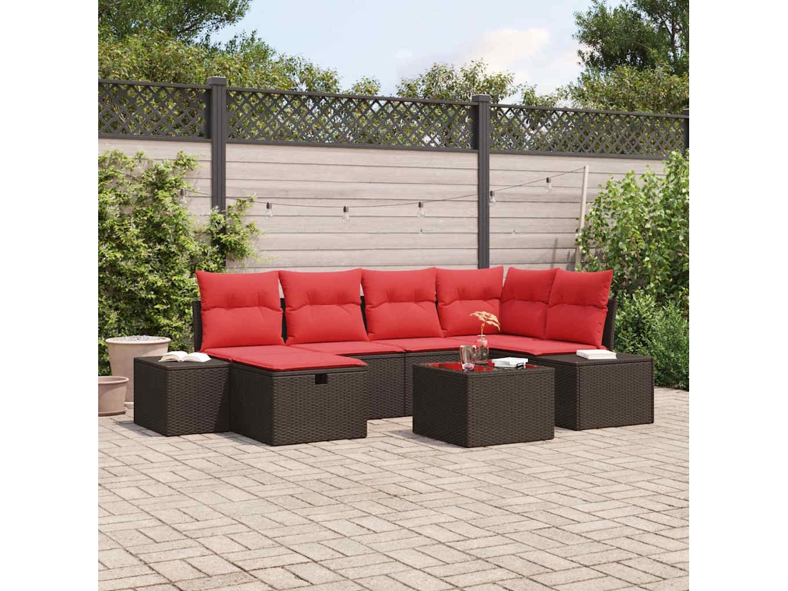Vidaxl Conjunto De Sofá De Jardim 7 Unid. Castanho Vime Pe