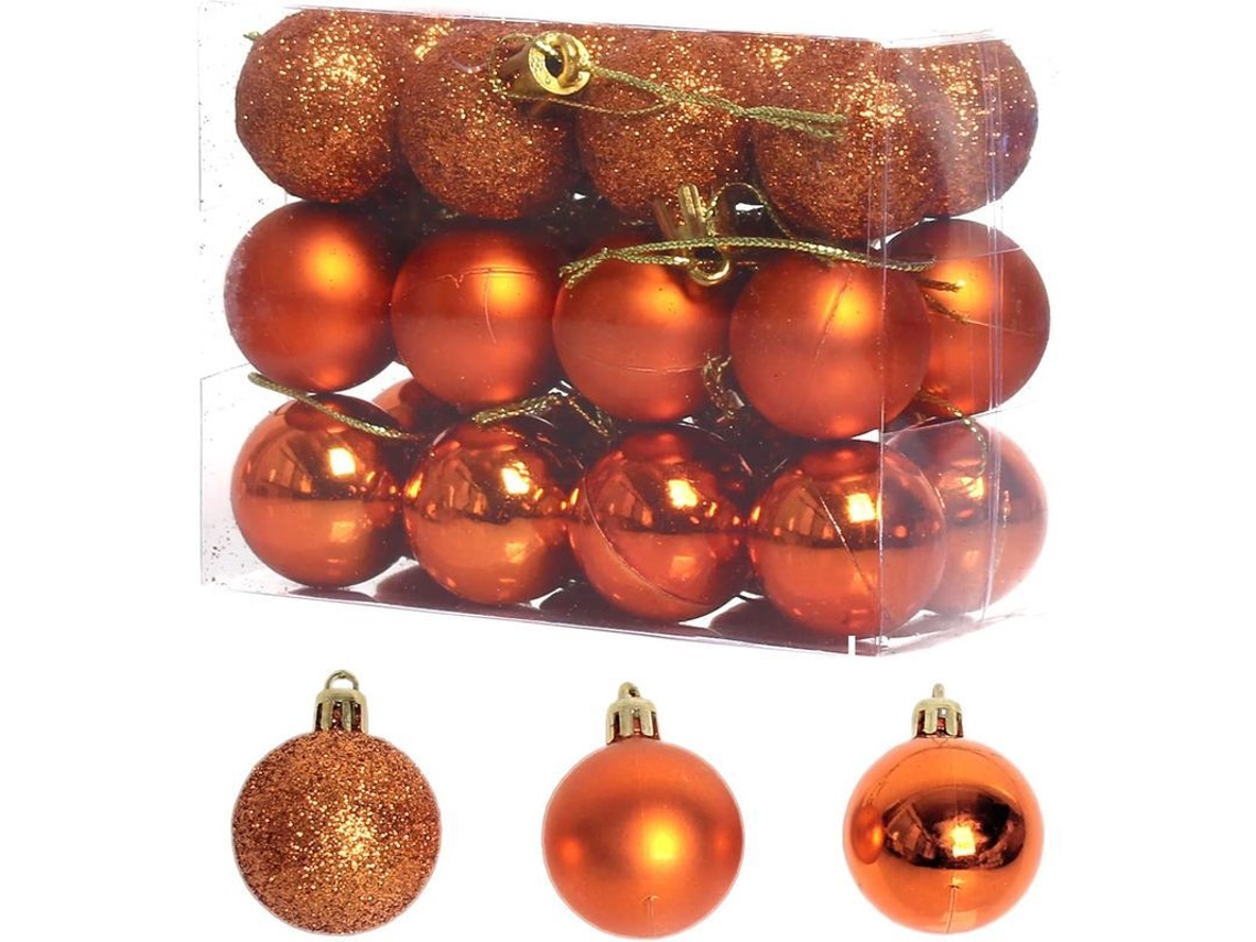 Bola de Natal Gelada Brilho Laranja 24 Unids 3cm