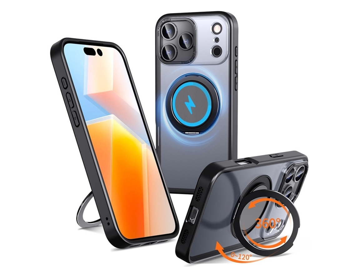 Capa Para Iphone 17 Pro Com Magsafe, Tpu E Pc Com Suporte Integrado - Preta