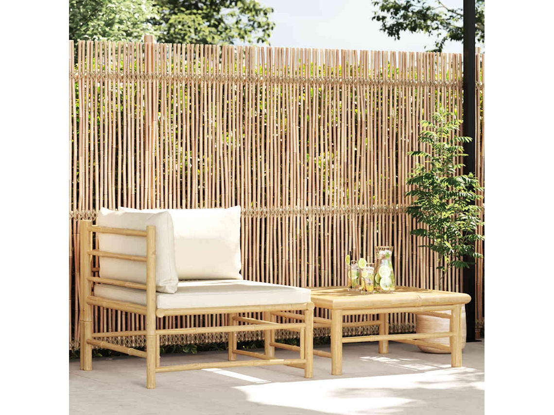 Conjunto de Móveis de Jardim HARLANV1 com lounge e almofadões em Bambu e branco