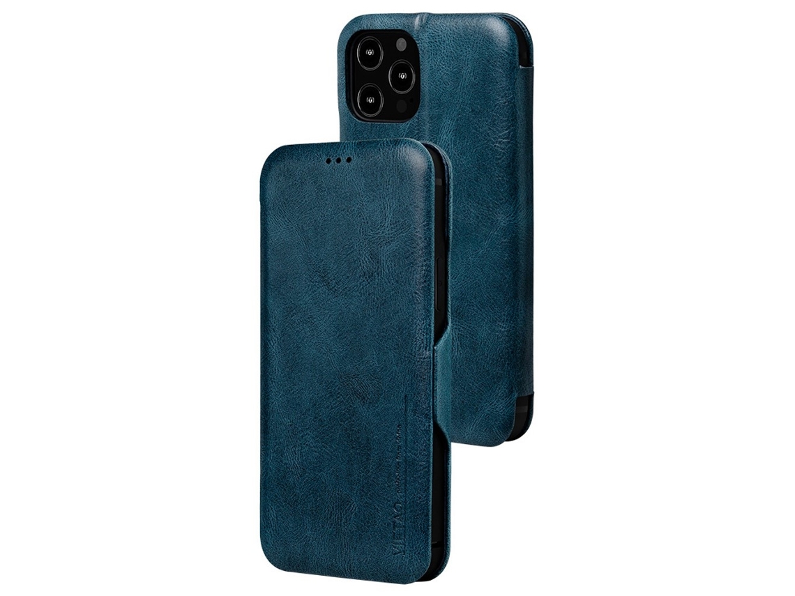 Capa Inch Para Iphone 13 Pro Max Pele Sintética Com Porta-cartões Azul