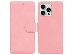 Capa Em Couro Pu, Com Suporte, Para Apple Iphone 16 Pro Max - Rosa