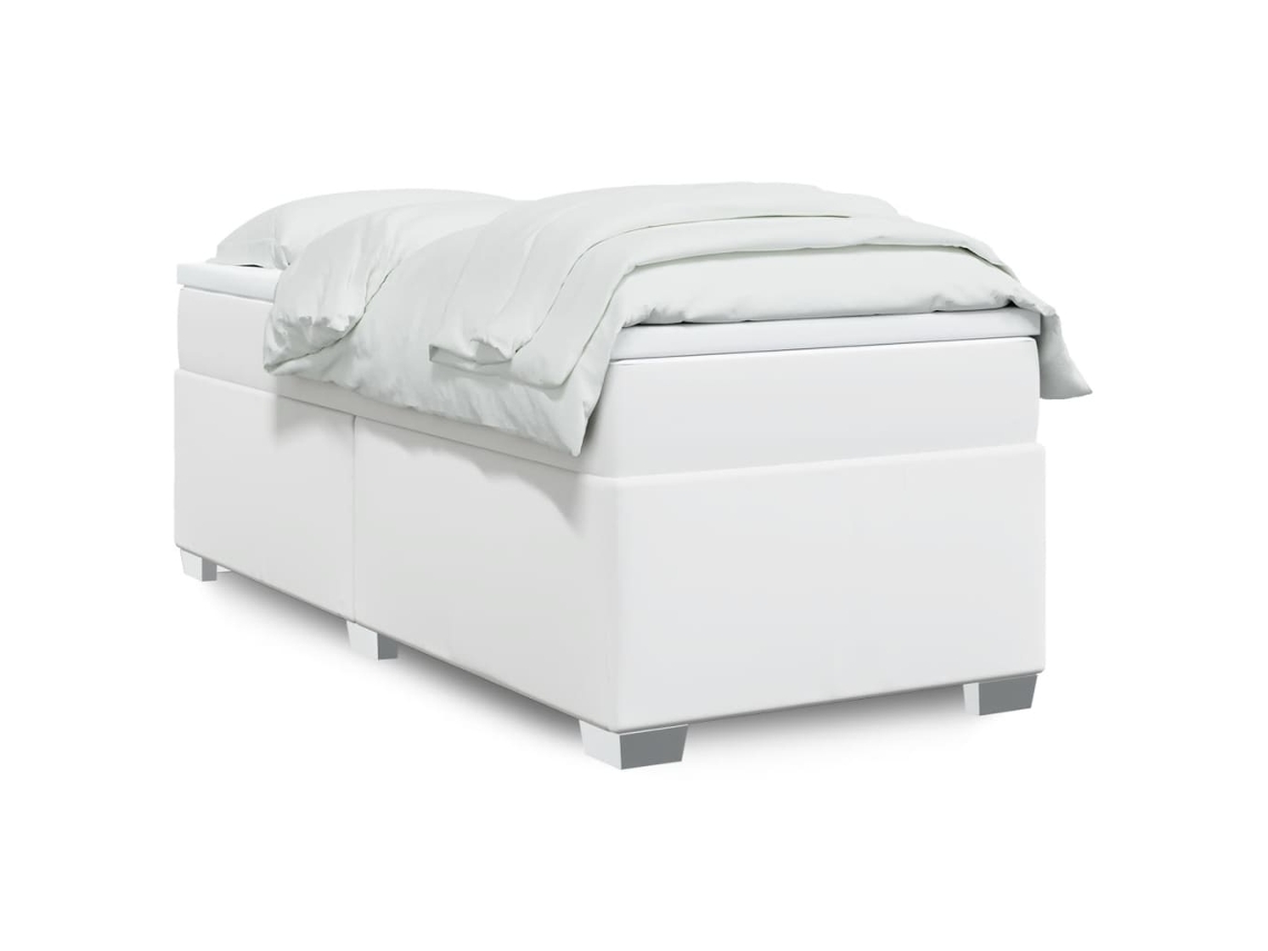 Vidaxl Cama Com Molas/colchão 100x200 Cm Couro Artificial Branco