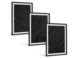 Composição De Quadros Mármore Escuro, Texturas Elegantes Moldura Preta Pinturas De Quarto Espelharte (3 Piezas De 40x60 Cm)