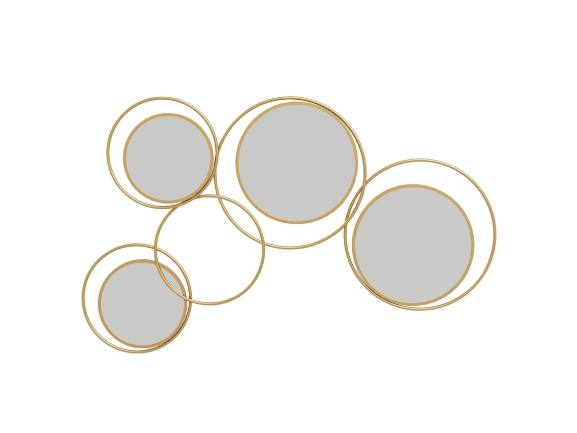 Espelho Decorativo De Parede Em Metal 3d Decoração De Parede Metálica Com 4 Espelhos Redondos Para Sala Quarto Corredor 110x68 Cm Dourado