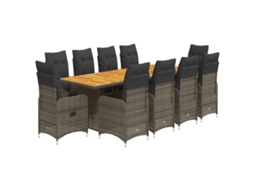 Conjunto 11 bistrô de jardim c/ almofadões VIDAXL vime PE cinzento