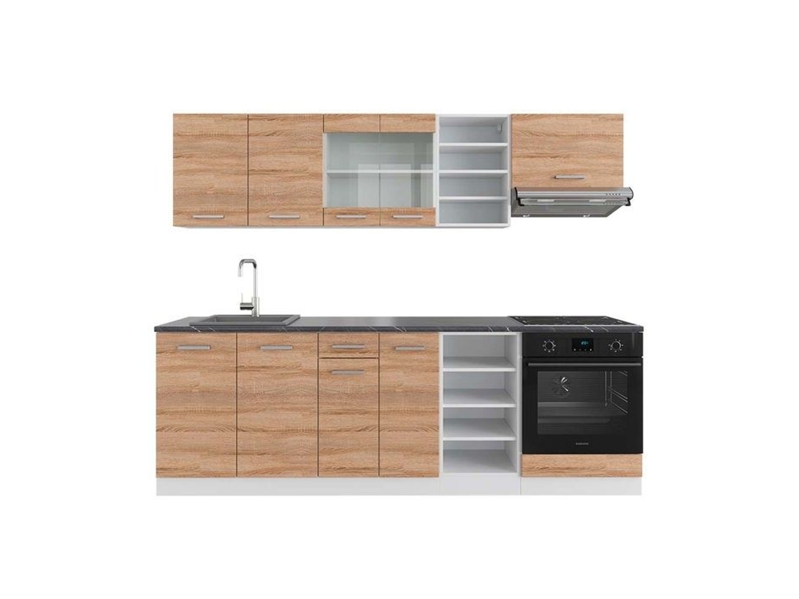 Cozinha R-Line, 240 cm, PT Antracite, Sonoma/branco, Vicco