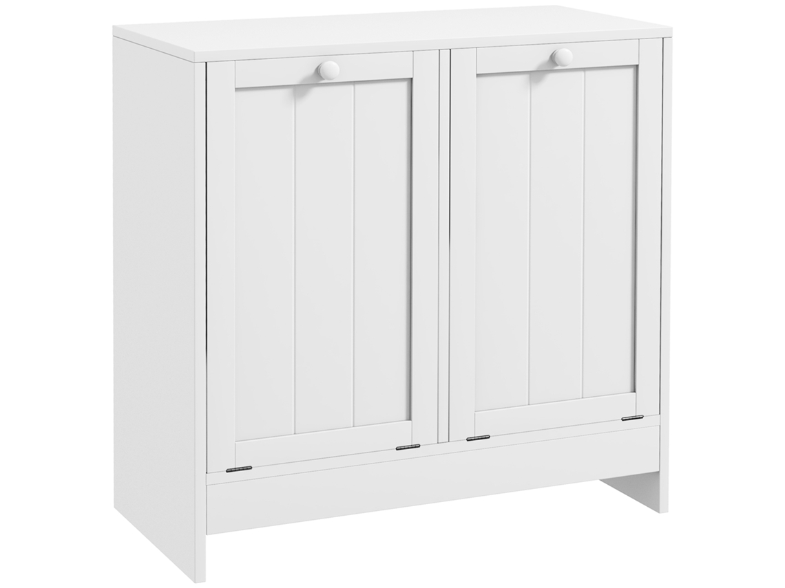 Cesto De Roupa Suja De Madeira Com 2 Compartimentos Com Aba, 66x33x68cm, Branco