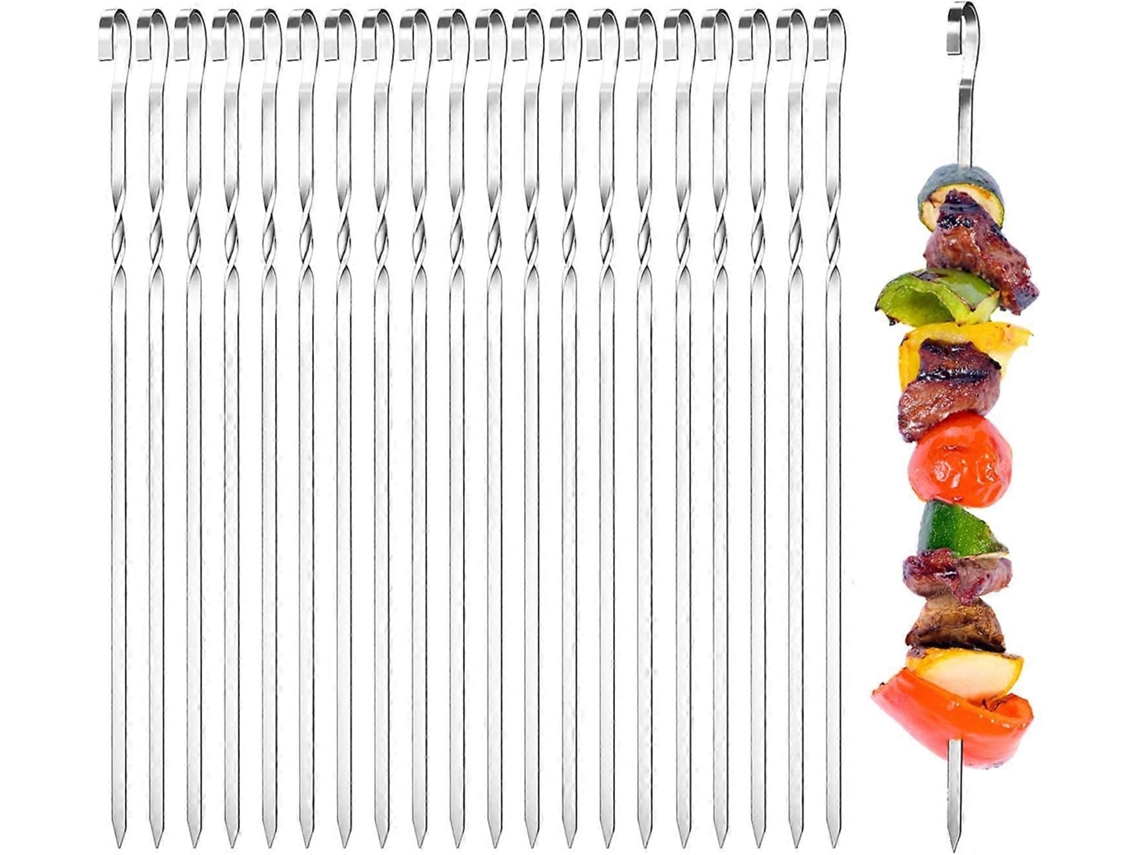 20 Espetos de Aço Inoxidável 304 para Churrasco, 35cm, Design Espiral e Plano, Reutilizáveis e Resistentes À Corrosão