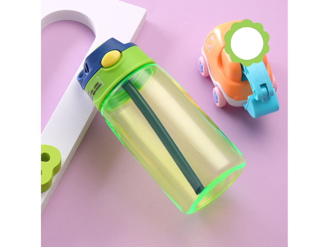 Garrafa de Água Infantil de 480ml, com Tampa e Canudo, Portátil. MDUG (verde)