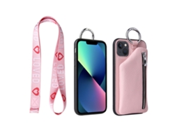 Capa Com Cordão Inch Para Iphone 13 Pele Sintética Rosa