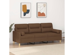 Vidaxl Sofá 3 Lugares + Almofadas Decorativas 180 Cm Tecido Castanho