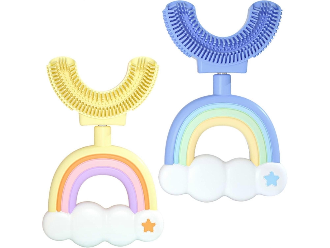 Escova de Dentes Infantil em Formato U, 2 Unidades, para Crianças a 7 Anos. Cabeça Silicone Macio Qualidade Alimentar. GOKOCO