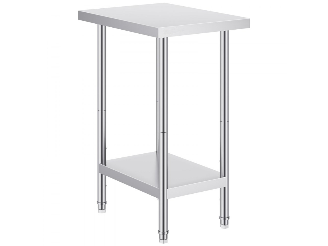 Mesa De Trabalho Inox 61x45,7x86,4cm Com Alturas Ajustáveis E Prateleira Tekmaquinas