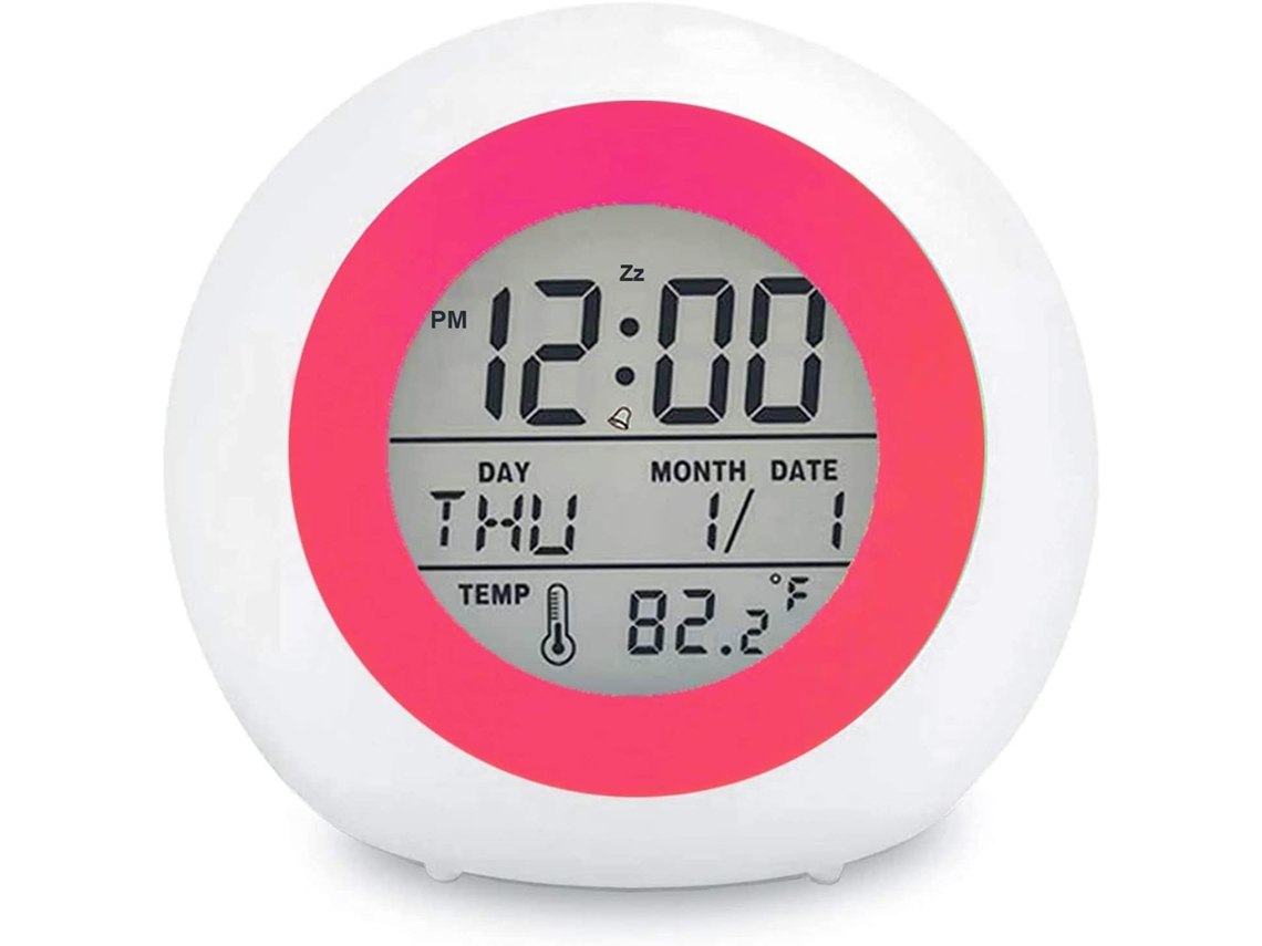 Despertador Digital Infantil, Luz Noturna De 7 Cores, Função Soneca, Sensor De Temperatura, Temporizador De Sono