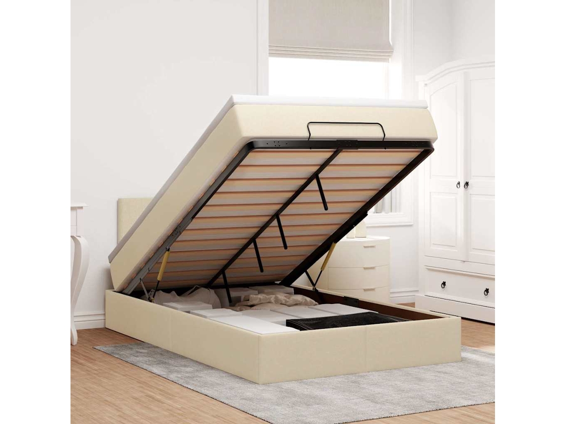 Vidaxl Cama Otomana Com Colchão Leds 120x190cm Tecido Creme