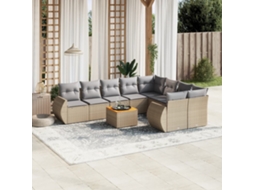 Vidaxl 10 Pcs Conjunto De Sofás P/ Jardim Com Almofadões Vime Pe Bege