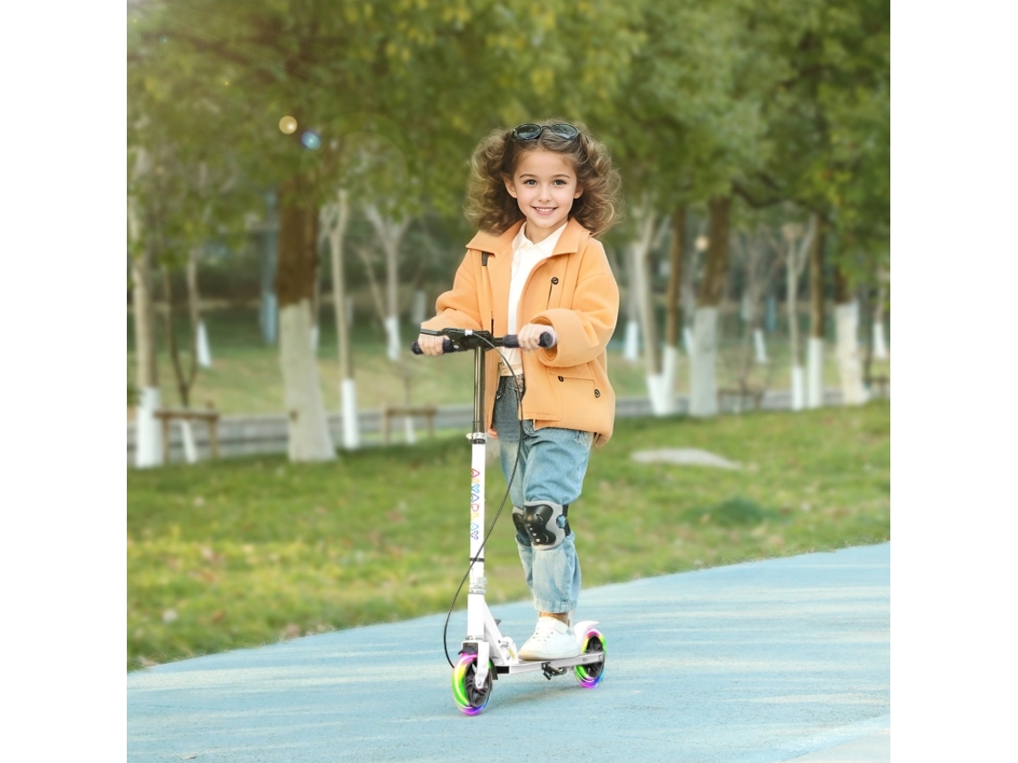 Patinete Travão Duplo, Estrutura Metálica, Apoio Para Os Pés, Dobrável, 3-8 Anos, Branco