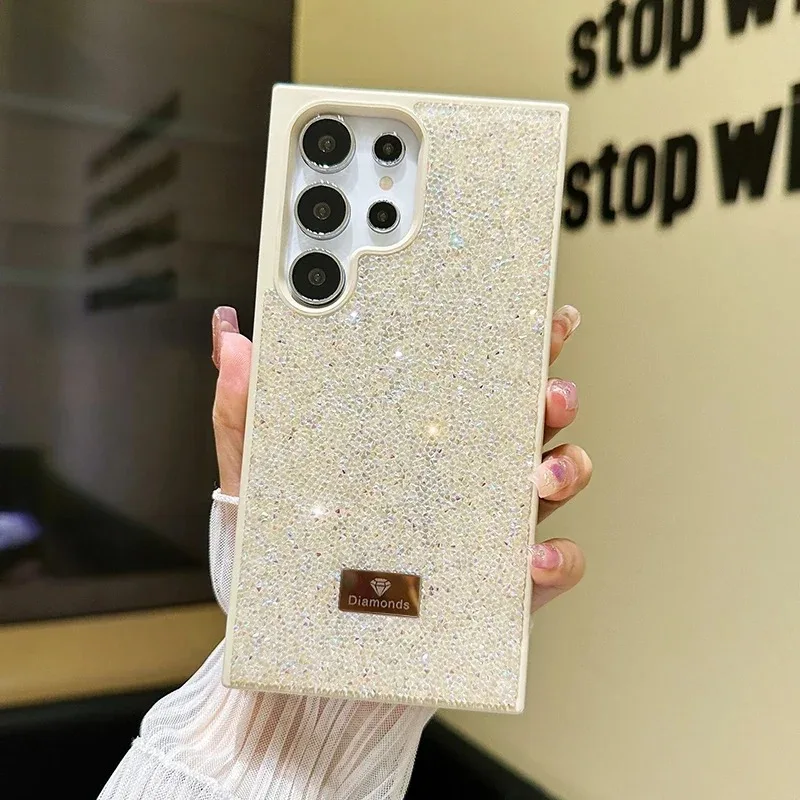 (bege, Galaxy S24) Capa De Celular Luxuosa Com Diamantes Brilhantes, Capa Traseira À Prova De Choque
